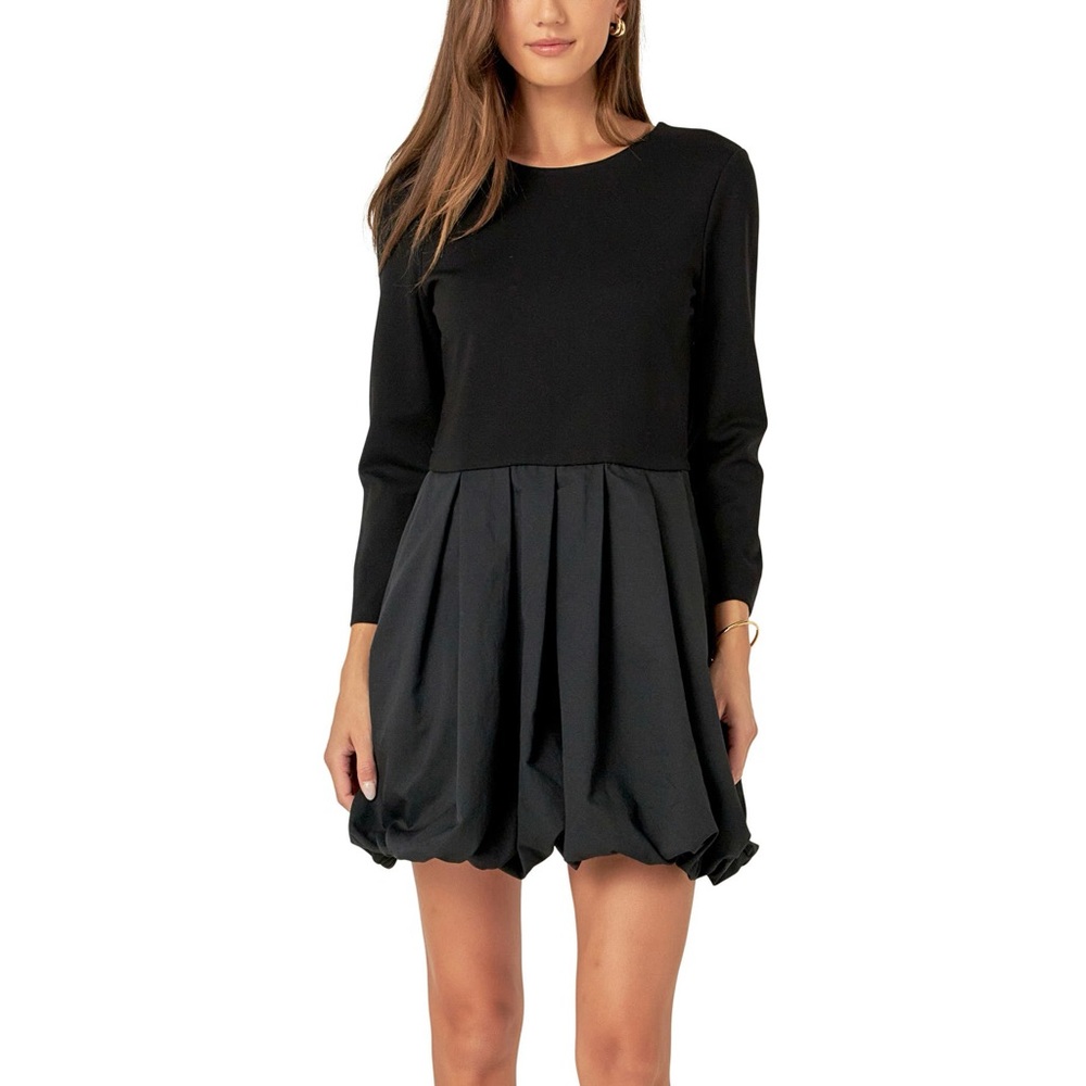 English Factory Mixed Media Bubble Hem Minidress Black Medium NWT